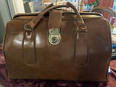 Vintage /Antique Tan Leather Gladstone Bag (CHENEY) London (1950s)Doctor's Style • $40