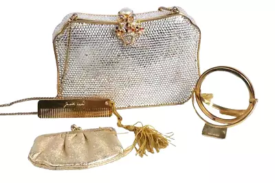 Vintage Judith Leiber Swarovski Crystal Minaudiere Evening Bag  Comb Mirror • $699.99