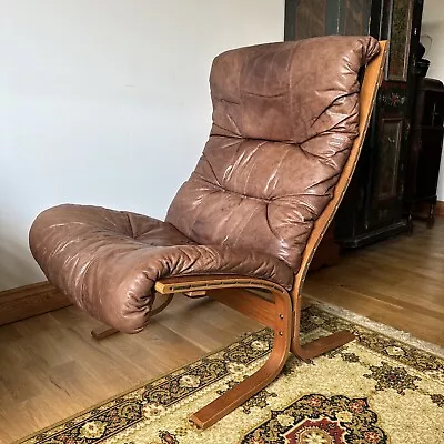 Westnofa VINTAGE NORWEGIAN MID CENTURY LEATHER  SIESTA ARMCHAIR INGMAR RELLING • £300