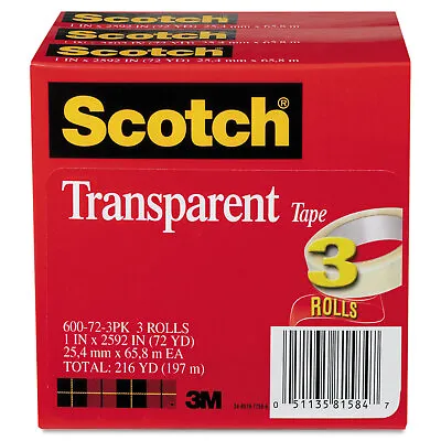 Scotch Transparent Tape 600 72 3PK 1  X 2592  3  Core Transparent 3/Pack • $22.51