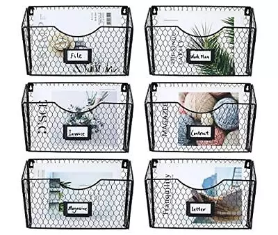 6 Pockets Hanging File Holder Wall Mount Organizer Metal Chicken Wire Magazin... • $66.11