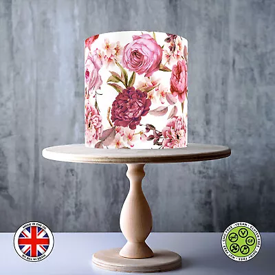 Pink Peony Flowers Wrap Around Edible Cake Topper ICING / WAFER • £6.75