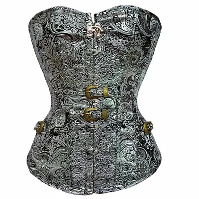 Steampunk Overbust Corset Top Waist Training Silver Hook & Eye Gothic Bustier • $32.30