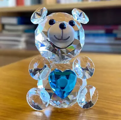 Love Heart Crystal Bear Figurine Glass Ornament With Coloured Heart - Gift Decor • £15.99