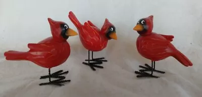 Hobby Lobby Birds 3 JUDGEMENTAL RED CARDINALS CHRISTMAS CARVED WOOD LOOK RESIN • $19.99