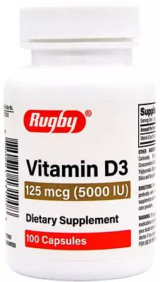 Rugby Vitamin D3 Dietary Supplement 125 Mcg (5000 IU) - 100 Capsules • $7.99