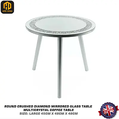 Round Crushed Diamond Mirrored Glass Table Multicrystal Large/Small Coffee Table • £48.99