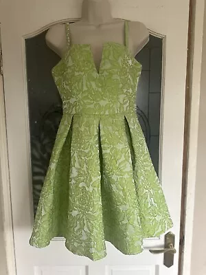 Forever Unique Like Green Jacquard Metallic Dress Size 8 • £30