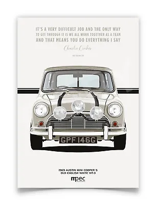 The Italian Job White 1969 Austin Mini Cooper S Portrait Poster. Various Sizes • £20
