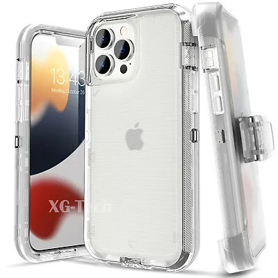 For IPhone 15 14 13 12 11 7 8 Plus X XR PRO MAX Shockproof Clear Case Belt Clip • $8.67