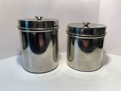 Set Of Two Vintage Stainless Steel Canisters With Lids Retro Style Made In India • $27.29