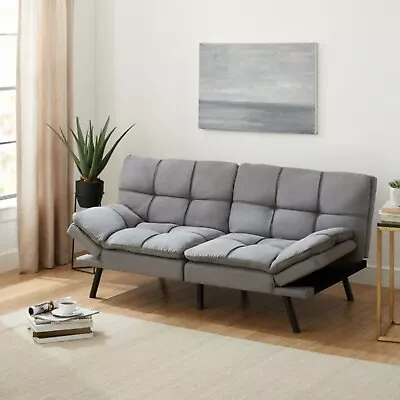 $239.75 • Buy Futon Memory Foam Sofa Lounger Couch & Bed Wood Frame Faux Suade Gray Cover