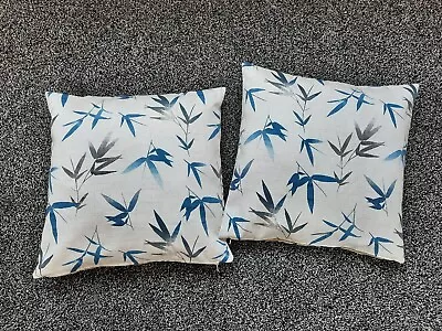 Dunelm Watercolour Bamboo Navy Cushion Covers Pair ☆ Home Made ☆ 18  X 18  ☆ • £18