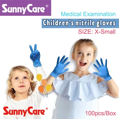 100 Blue Nitrile Exam Gloves Powder Free (Latex Vinyl) For Kids Children Glove  • $7.50