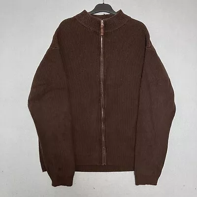 Ralph Lauren Chaps Full Zip Jumper Long Sleeve Brown Knit High Neck Men's XXL • £8.99