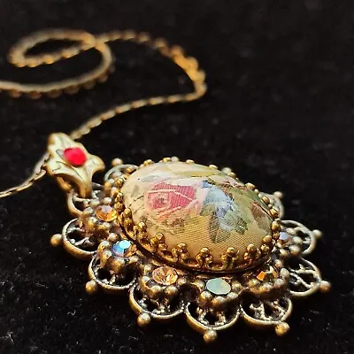 Michal Negrin Necklace Roses Cabochon And Swarovski Crystals Victorian Gift Box • $71.20