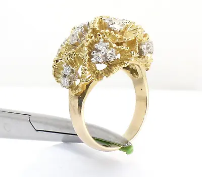 + Vintage Solid 18k - 16.5g Gold 1ctw 26 Diamond Ladies Cocktail Ring Size 9 • $1649