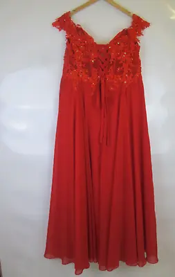 JJ's House Red Prom Bridesmaid Formal Dress Sequin Lace Bodice Corset Back • £30
