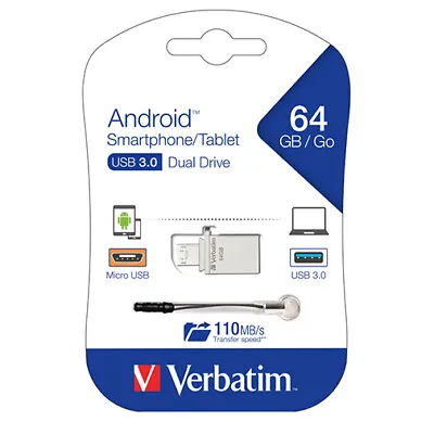 Verbatim Store'n'Go OTG MicroUSB 3.0 Drive 64GB Storage For Smartphone/Tablet • $22