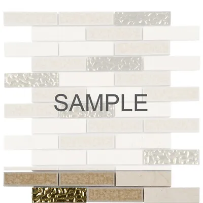 Beige Crema Marfil Marble Stone Mosaic Tile Crackle Glass Shower Backsplash • $2.99