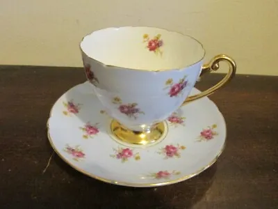 Shelley Bone China England Cup And Saucer Light Blue Roses Floral Sprays Gold • $45