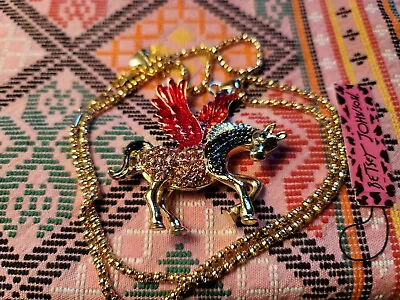 $5 • Buy Betsey Johnson Enamel Jewelry Rhinestone Red Pegasus Horse 🐎 Necklace 
