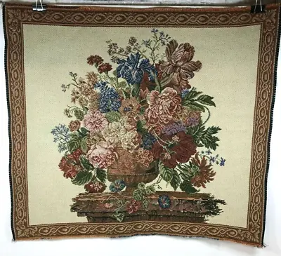 Vintage Italian Woven Floral Bouquet On Column With Decorative Border Tapestry • $39.99