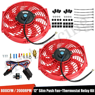 $54.99 • Buy 2 Pcs 12  Electric Radiator Cooling Fan Red 12v Push-in W/ Thermostat Kit