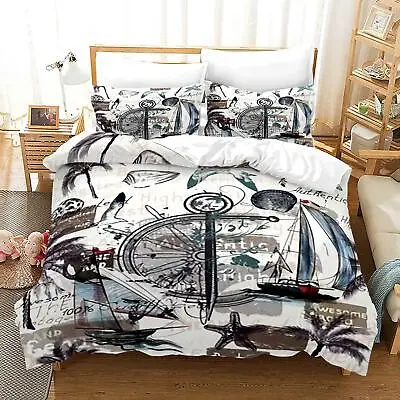 Watercolor Navigation Bedding Set Double/Queen Quilt/Doona Cover Pillowcase • £30.99