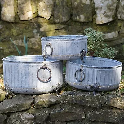 Galvanised Regal Planter W Legs Set 3 | Metal Steel Garden Flower Pot Trough • £29.99