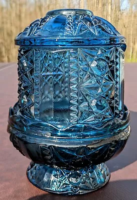 Vtg Indiana Glass Stars & Bars Colonial Smoky Blue Fairy Light Candle Holder  • $60