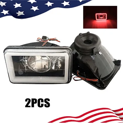 2PCS 4x6  RED CCFL Halo Clear Lens Chrome&Black Sealed Beam Projector Headlight • $19.99