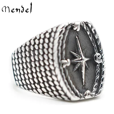 MENDEL Mens Nautical North Star Compass Marine Ring Stainless Steel Size 7-13 • $11.99