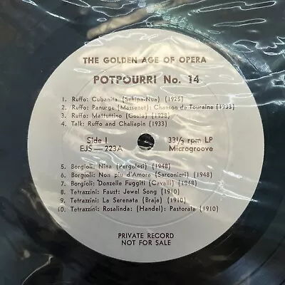 Potpourri Ejs 223 The Golden Age Of Opera Private Rare Vtg #3 • $36