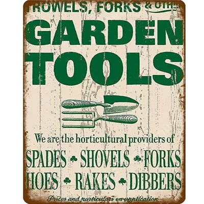 Retro Vintage Garden Tools Man Cave Workshop Garden Shed Metal Wall Sign Plaque • £4.99