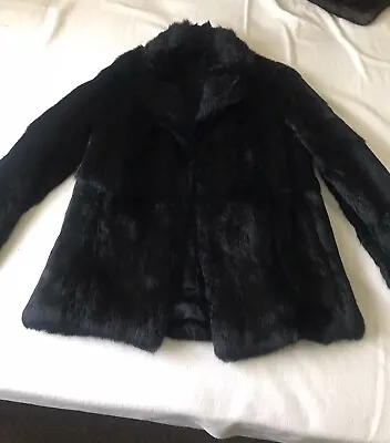 Vintage 1960s Black Coney Rabbit Fur Coat Size 10 Hook & Eye • $80.90