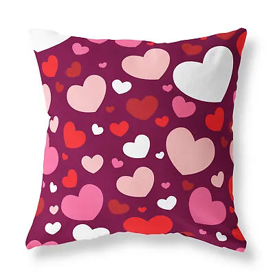 Pink Love Hearts Zip FILLED CUSHION Designer Red • £20.99