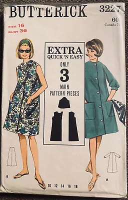 Vintage Butterick Beach Dress Or Coat 2 Sleeves Pattern #3227 Sz 16 • $4.99