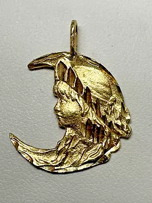 Vintage 14k Gold Crescent Moon Woman Face Pendant 1.64g • $149