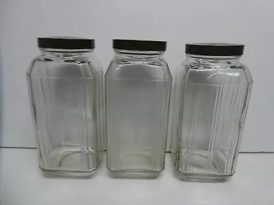 3 Vintage Deco Glass Bottles Coffee Jars Bakelite Lid Vintage Storage Canisters • $119