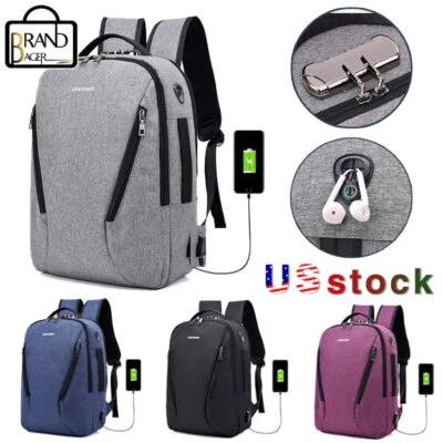 $19.99 • Buy Men Laptop Backpack Anti Theft Lock USB Charging Port Business Travel School Bag
