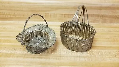 Vintage Pair Of Small Baskets-Metal Wire/Chain Handle  • $10