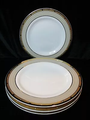 Mikasa Cambridge Gold & Gray Bands 4 Salad Plates 8 1/4  Wide • $30