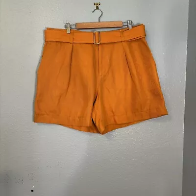 Vince Women’s Belted Twill Cotton Linen Blend High Waist Shorts Burnt Orange 16 • $40