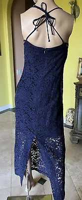 Vintage Nicole Miller Lace Strappy Navy Blue Maxi Long Dress Cocktail Party 8 • $19.99