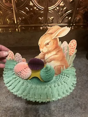 Vintage Honeycomb Paper Decoration Easter Rabbits Basket Eggs  • $8.99