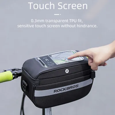 ROCKBROS Bike Handlebar Bag Reflective Stripe Touch Screen Phone Holder Pouch • $23.98