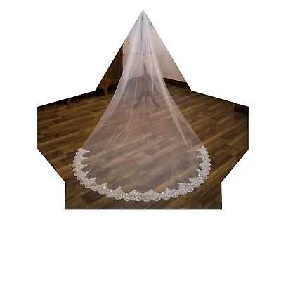 Wedding Bridal White Cathedral Veil 3m 1 Tier Soft Tulle Sequin Lace Edge & Comb • £40.32