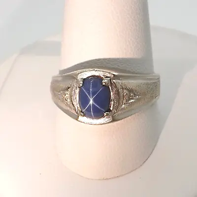 14k White Gold Lindy Linde Blue Star Sapphire Diamond Mens Ring Sz11 • $450