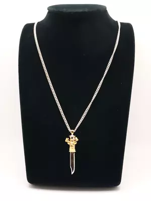 BGE Sterling Silver 925 Gold Plated Deer Head Sword Dagger Pendant Necklace • $49.99